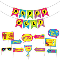 Festiko Happy Holi Banner & Photobooth Props Combo Decoration (Pack of 12 Pcs), Holi Decoration Items for Holi Party, Holi Decorations, Colourful Banner for Holi Party (Holi Combo_3)