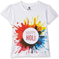 Clotth Theory Girl's Happy Holi Printed Half Sleeve Round Neck T-Shirt