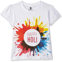 Clotth Theory Girl's Happy Holi Printed Half Sleeve Round Neck T-Shirt