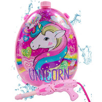 Toyshine Holi Water Toy Gun with Pressure Mechanism for Long Throw, Back Holding Tank, Back Holding Tank, 3.5 L, Oval Pink Unicorn