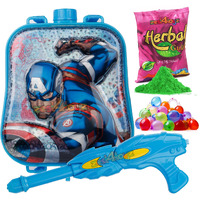 Zest 4 Toyz Holi Pichkari Water Gun for Kids Backpack Water Tank with 100 Water Balloons and 1 Pkt Herbal Gulal Fun Holi Summer Fun for Boys and Girls(Royal Tank)