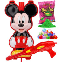 Zest 4 Toyz Holi Pichkari Water Gun for Kids Backpack Tank Spray Holi Combo with 1 Pkt Holi Color and 100 Balloons for Pool Parties Summer Festival Fun (Face Tank)