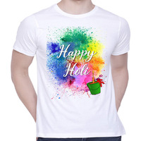 CreativiT Graphic Printed T-Shirt for Unisex Happy Holi Tshirt | Casual Half Sleeve Round Neck T-Shirt | 100% Cotton | D00282-1_White_Medium