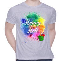 CreativiT Graphic Printed T-Shirt for Unisex Happy Holi Tshirt | Casual Half Sleeve Round Neck T-Shirt | 100% Cotton | D00282-1_Grey_Small