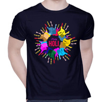CreativiT Graphic Printed T-Shirt for Unisex Holi Tshirt | Casual Half Sleeve Round Neck T-Shirt | 100% Cotton | D00306-1_Navy Blue_X-Large