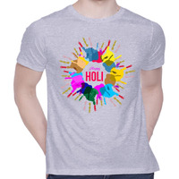 CreativiT Graphic Printed T-Shirt for Unisex Holi Tshirt | Casual Half Sleeve Round Neck T-Shirt | 100% Cotton | D00306-1_Grey_XX-Large