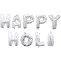 Almoda Creations Holi Decorations Kit, Holi Colours, Holi Balloons, Herbal Gulal For Holi, Rang Barse, Holi Items, Holi Pichkari (Happy Holi Banner (Silver))