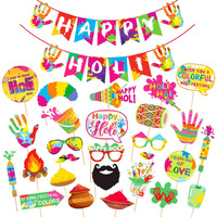 Zyozique Happy Holi Decoration Combo Photo Booth Props+1 Set Happy Holi Paper Banner,Holi Decoration Items for Party Holi Decorations,Colourful Paper Banner for Holi (Pack of 28)
