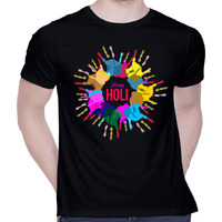 CreativiT Graphic Printed T-Shirt for Unisex Holi Tshirt | Casual Half Sleeve Round Neck T-Shirt | 100% Cotton | D00306-1_Black_Small