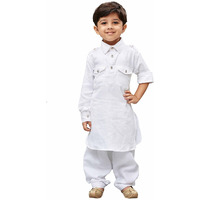 JBN Creation Boys' White Cotton Pathani Kurta Set || Elegance for Holi & Eid Celebration_VASBPTWH009_30