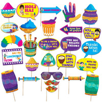 FestikoHoli Photo Booth Props Holi Decoration Items for Party [27pcs] Holi Decorations, Party Decoration/Holi Photo Booth/Happy Hoil Decoration, Holi Theme Prop/Holi Selfie/Holi Festive