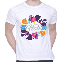 CreativiT Graphic Printed T-Shirt for Unisex Happy Holi Tshirt | Casual Half Sleeve Round Neck T-Shirt | 100% Cotton | D00310-10_White_X-Large