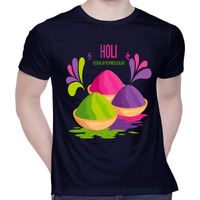 CreativiT Unisex Cotton Casual Half Sleeve Round Neck T-shirt - Holi - Festival of Colors | Festive T-Shirt Graphics Printed (D00310-14_Navy Blue_XX-Large)