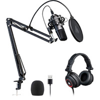 Maono AU-A04H Computer USB Microphone with Studio Headphone Set, Cardioid Podcast Condenser Mic for Gaming, Recording, PS4, Streaming, ASMR, YouTube, Singing, Vocal, PC
