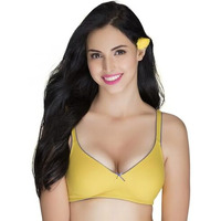 Clovia Women s 100% Cotton Wire Free Half Cup Full-Coverage Bra (BR0584P02-32C_Yellow_32 C)