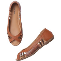 Marc Loire Women s Tan Peep Toe Slip-On Flats Ballerina Shoes, 5 UK