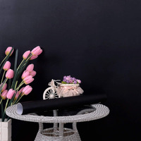 wolpin Wall Sticker Wallpaper (45 X 600 Cm) Solid Colour Home Renovation Diy Project, Gift Wrapper, Furniture, Fridge, Refrigerator, Kitchen Cupboard, Cabinets, Black, Self-Adhesive