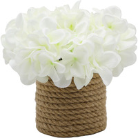 Anko Polyester Artificial Hydrangea Flower With Rope Vase 20Cm X 22Cm X 17Cm Garden-Inspired Aesthetics Showpiece For Home Decor,Office Desk,Bedroom,Balcony,Living Room,Table Top Decorative tem