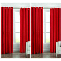 Exporthub 4 Piece Polyester Blend Eyelet Solid Very Long Door Curtain - 10 Ft, Red