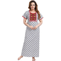 TRUNDZ Women s Cotton Embroidered Maxi Nighty (NTY2378_White_Free Size)