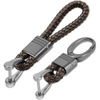 JVCV 2 Pack Genuine Leather Keychain with Zinc Alloy Buckle Keyring (Coffee)