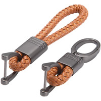 JVCV 2 Pack Genuine Leather Keychain with Zinc Alloy Buckle Keyring (Brown)