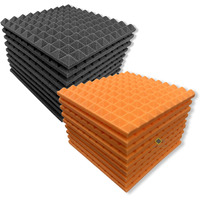YGM Acoustic Foams Pyramid Soundproofing Studio (Set of 18) Acoustic Foam 1 x1  - 1 Inches (Orange & Black)