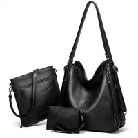 SHOPO Handbags For Women Combo | Soft Pu Leather | Attractive Hobo Bags Purse | Shoulder Bags For Women With Long Strap And Wallet (3 In 1), Black
