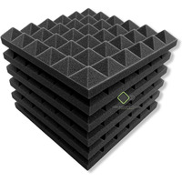 YGM Acoustic Foams Pyramid Acoustic Panels 12  X 12  X 2 , 38 Kg/m Premium Grade Studio Noise, Echo Reduction and Absorption, 3D Structure (Charcoal Black) (Set of 6)
