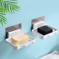 SUNSHREE (4 Pcs) Wall Mounted Self Draining Soap Dish Holder Case -Hanging Waterproof Box Storage Rack with Self Adhesive Magic Sticker for Bathroom, Kitchen, Bathtub, Washbasins