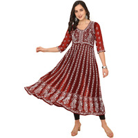 EthnicJunction Women s Georgette Chikankari Embroidery Anarkali Kurta (B19-Apsara-Rust_S_Rust)