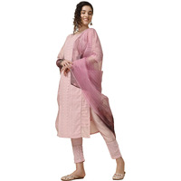 EthnicJunction Women s Schiffli Lucknowi Embroidered Work Chanderi Cotton Straight Kurta Pant with Organza Dupatta (SKD5-Schiffli-Pink_L_Pink)