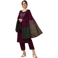 EthnicJunction Silk Blend Women s Chinon Embroidered And Sequence Work Straight Salwar Suit Set (Skd19-Shimmer-Wine_Xl_Wine)