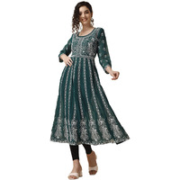 EthnicJunction Women s Lucknowi Chikankari Embroidered Thread Work Georgette Anarkali Kurta (B19-Apsara-Rama_L_Rama)