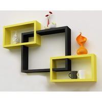TechHark Polypropylene Wall Shelf, Home Dcor, Living Room Decorative Self, Office Decore Shleves, (Rectangle Yellow Black 3)