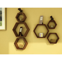 TechHark Polypropylene Wall Shelf, Home Dcor, Living Room Decorative Self, Office Decore Shleves, (Hexa Brown 6)