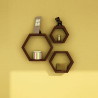 TechHark Polypropylene Wall Shelf, Home Dcor, Living Room Decorative Self, Office Decore Shleves, (Hexa Brown 3)