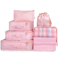House of Quirk Nylon 7 Set Travel Organizer Bag 3 Packing Cubes + 3 Pouches + 1 Toiletry Organizer Bag, (Pink Stripes), 31 Centimeters