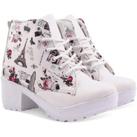 KRAFTER Women White Canvas Boots-UK-8
