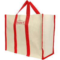 DOUBLE R BAGS Heavy Duty Waterproof Big Eco Cotton Canvas Shopping Bags for Carry Milk Grocery Fruits Vegetable with Reinforced Handles jhola Bag - Kitchen Essential (Pack of 3, Red)