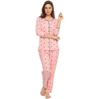 ZEYO Women s Cotton Heart Printed Peach Night Suit Shirt & Pajama Set 5152 (Large)