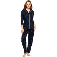 ZEYO Women s Cotton Star & Dot Printed Navy Blue Night Suit Set of Shirt & Pajama Set 5155, Medium