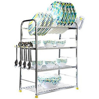 Palomino Stainless Steel 4 Shelf Wall Mount Kitchen Utensils Rack | Dish Rack with Plate & Cutlery Stand | Modular Kitchen Storage Rack | Kitchen Organizer (18x24 inches)