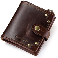 Contacts Men s Genuine Leather Wallet | RFID Blocking Card Holder Wallet for Men | 10 Card Slots, 1 ID Window| Stainless Steel Money Clip| Zip Coin Pocket