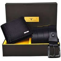 URBAN FOREST Brian Black Leather Wallet & Black Casual Belt Combo Gift Set for Men