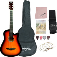 Henrix 38C 38 Inch Basswood Cutaway Acoustic Guitar With Dual Action Truss Rod, Gigbag, Picks, String Set, String Winder, Strap, Polishing Cloth & Ebook - Sunburst
