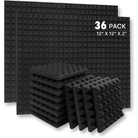 YGM Acoustic Foams Pyramid Acoustic Panels 12  X 12  X 2 , 50 Kg/m High Density Premium Grade Studio Noise, Echo Reduction and Absorption, 3D Structure (Charcoal Black) (Set of 36, 50 Density)