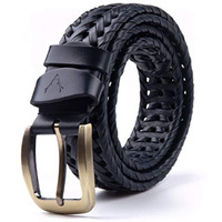 VOGARD Mens Braided Genuine Leather Original Branded Belt | Woven Leather Belt for Casual Pants with Brass Buckle| Micro Adjustable (Blue)