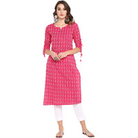 Janasya Women s Pink Pure Cotton Woven Design Straight Kurta (JNE3405-KR-XS)
