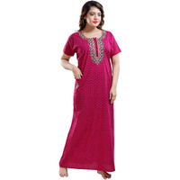 TRUNDZ Women s Cotton Embroidered Maxi Night Gown (2193-2196_Pink)